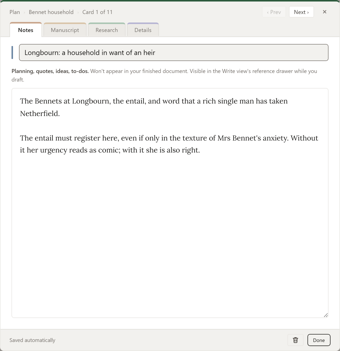 A card open on its Notes tab